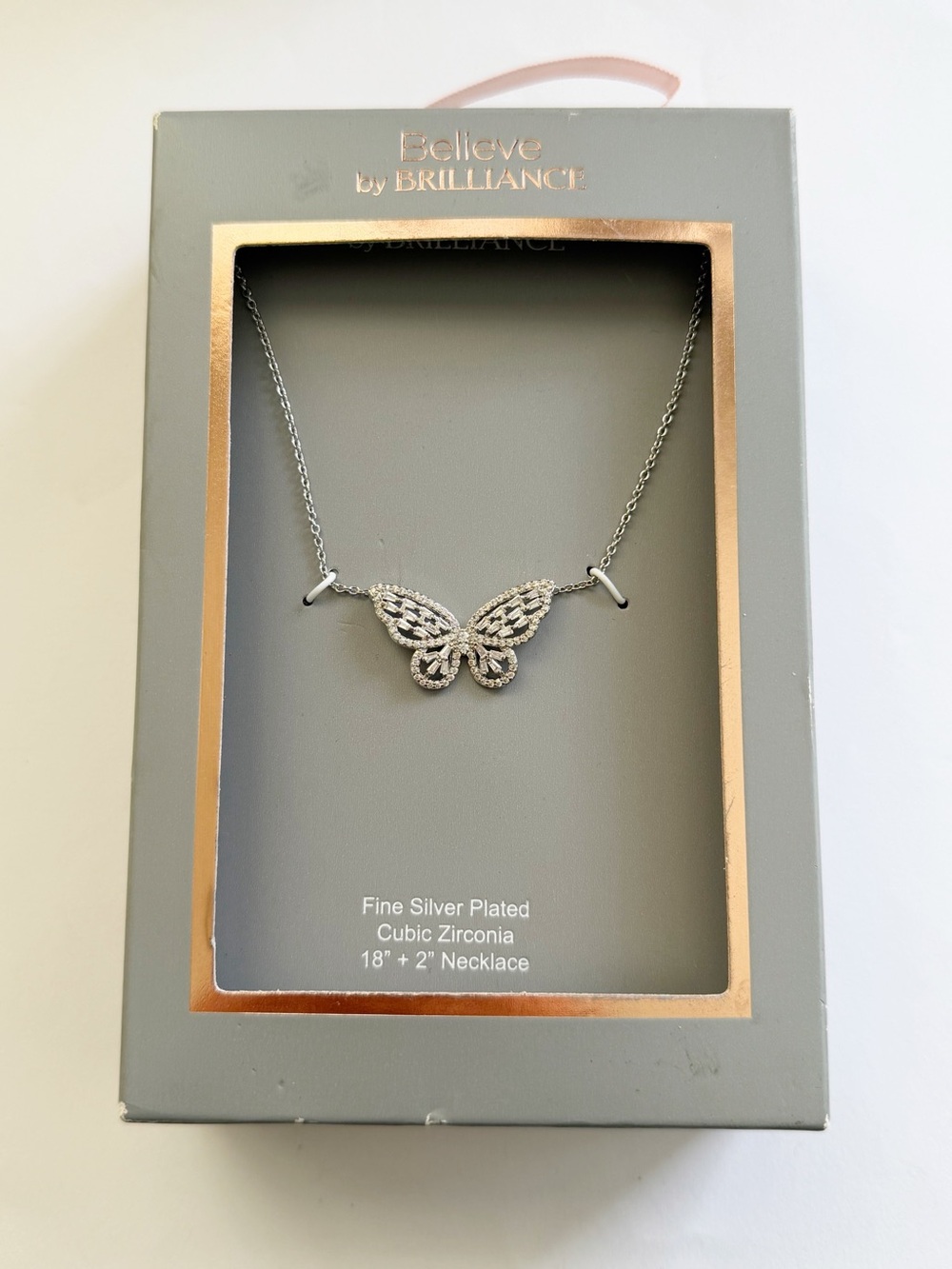 Believe by Brilliance Dainty Butterfly Silver Plated Cubic Zirconia Necklace New